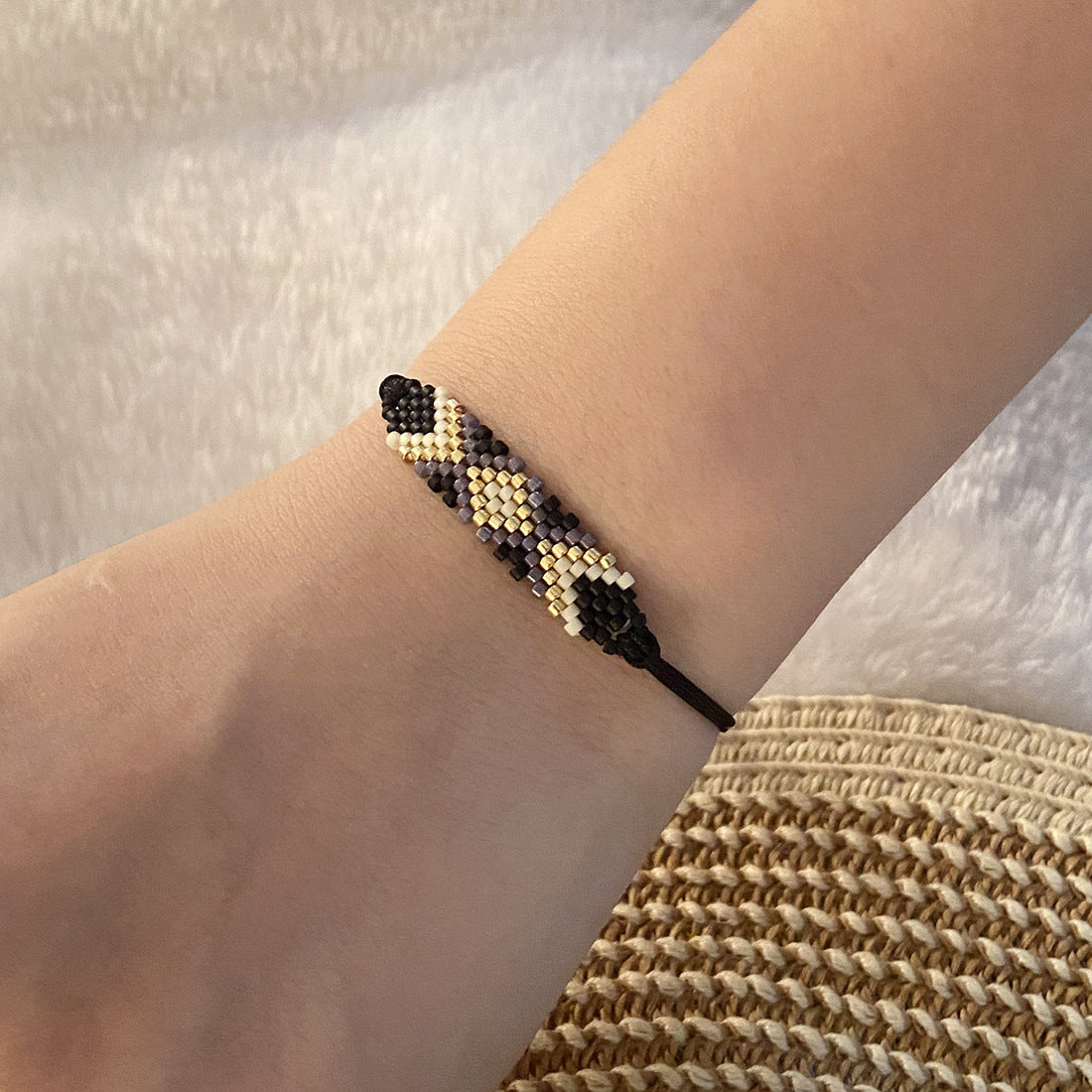 Pulsera de mujer bohemia tejida con abalorios, diseño geométrico y cuentas de cristal