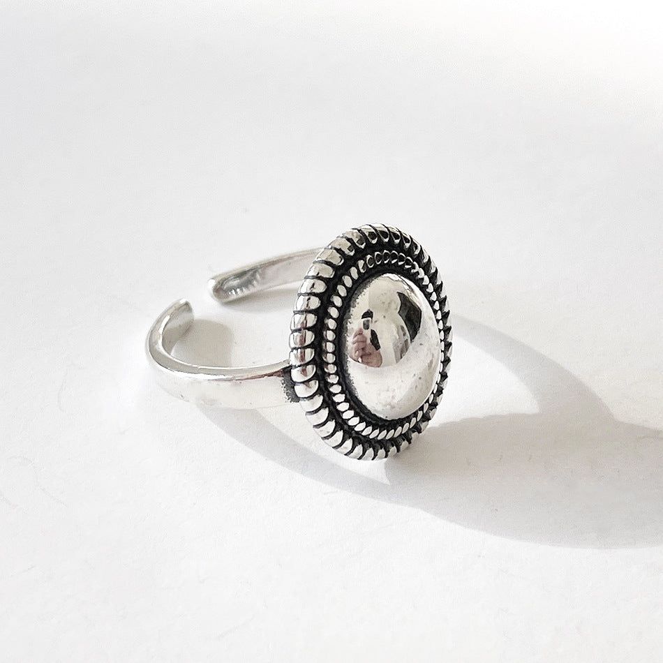 Minimalist Vintage 925 Sterling Silver Polished Geometric Oval Ring for Women