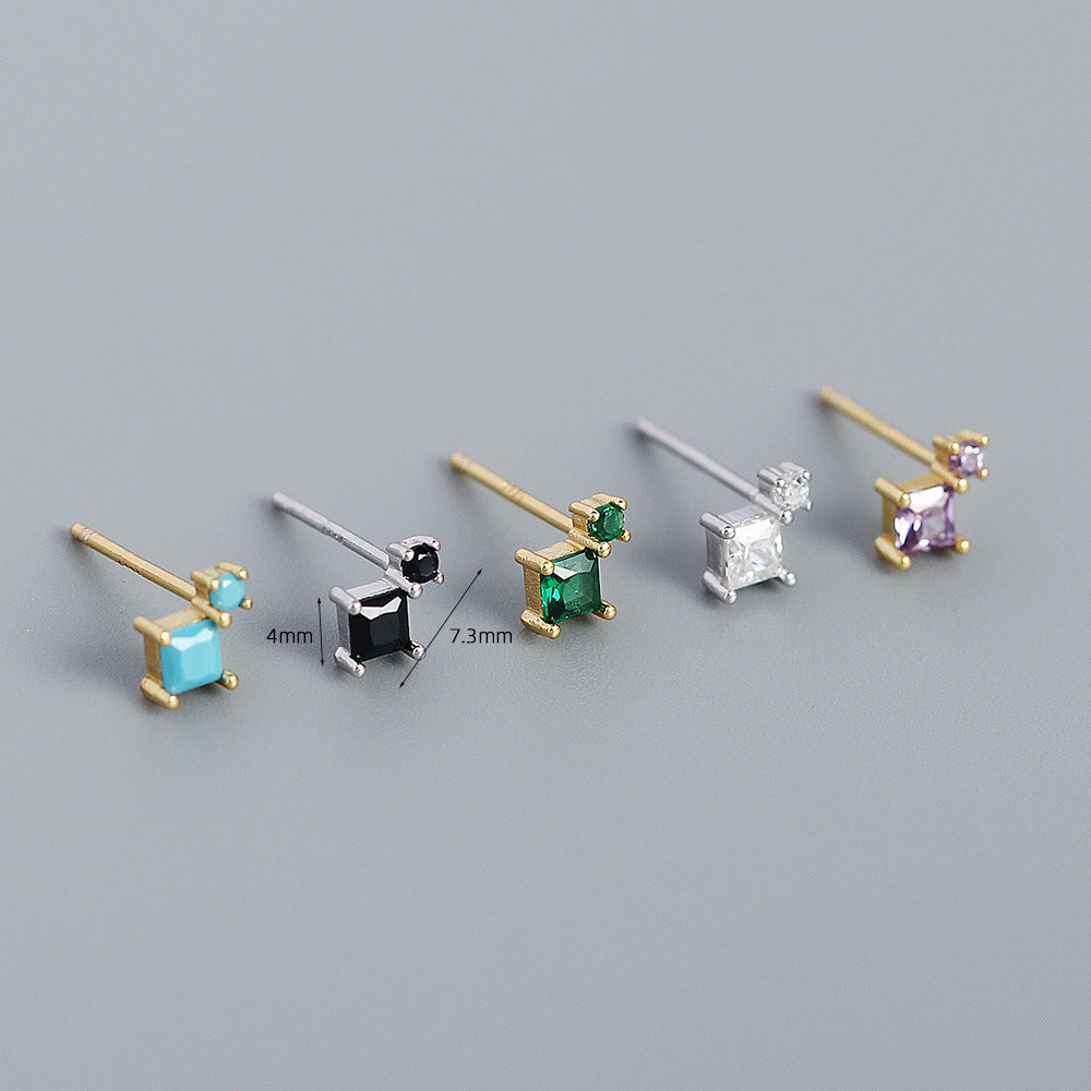 Sweet 925 Sterling Silver Square Geometric Cubic Zirconia Inlay Earrings