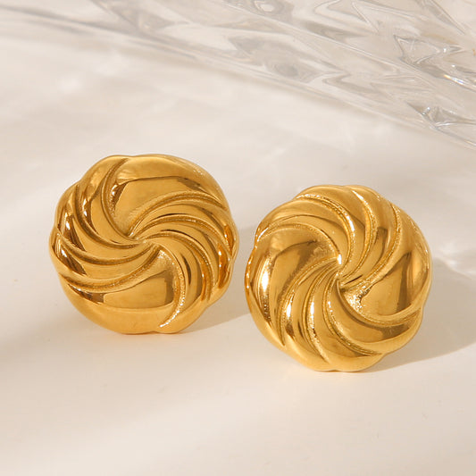 INS Style Geometric Circular Swirl Titanium Steel Earrings for Women with Plating Finish