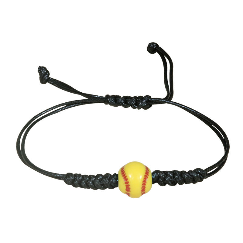 Sporty Handmade Braided Wax Cord Bracelet with Basketball Football Baseball Charms Adjustable Unisex DIY Charm Bar