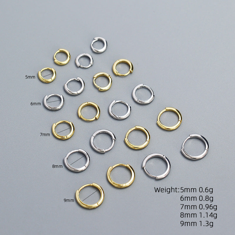 Pendientes de aro redondos geométricos pulidos de plata de ley 925 minimalistas unisex