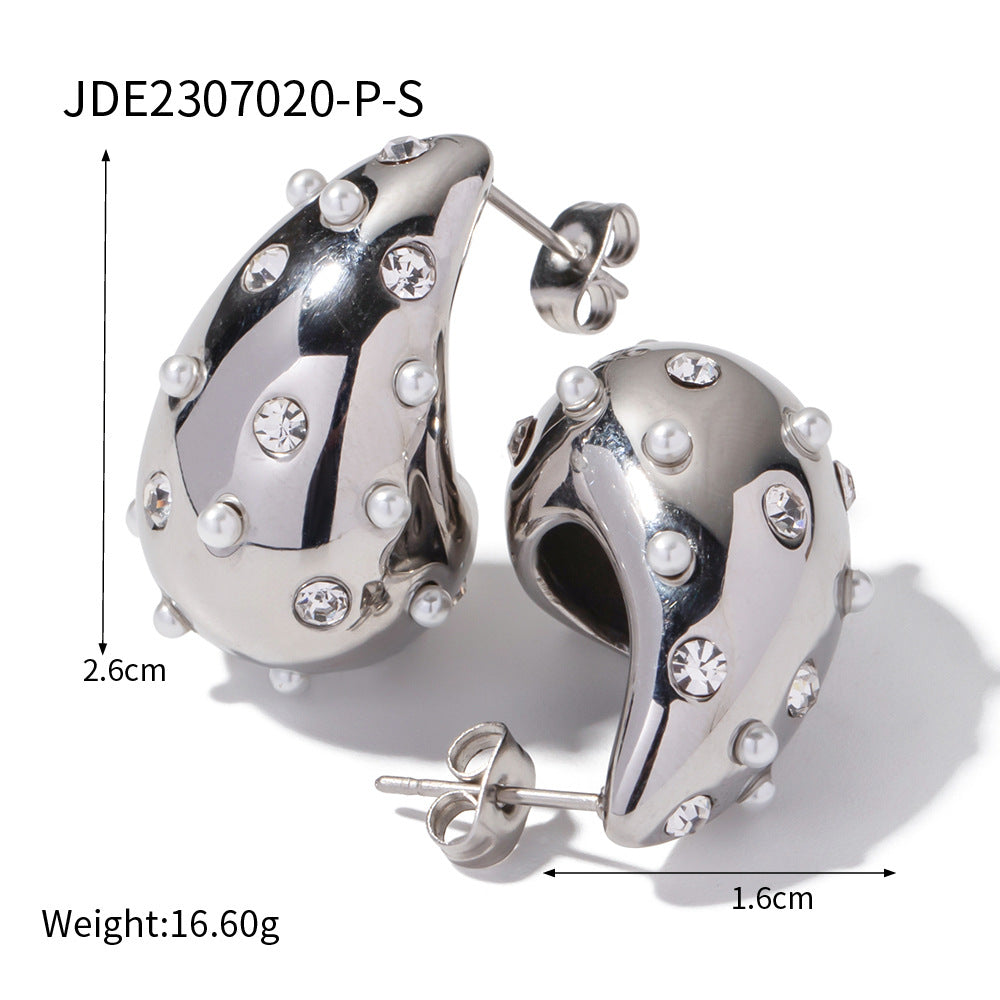 Fashionable 18K Gold Plated Geometric Water Drop Titanium Steel Earrings with Cubic Zirconia for Women