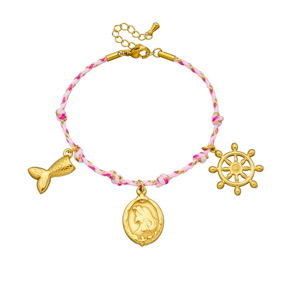 Sweet Gold Plated Oval Cartoon Charm Bar Stainless Steel Bracelet