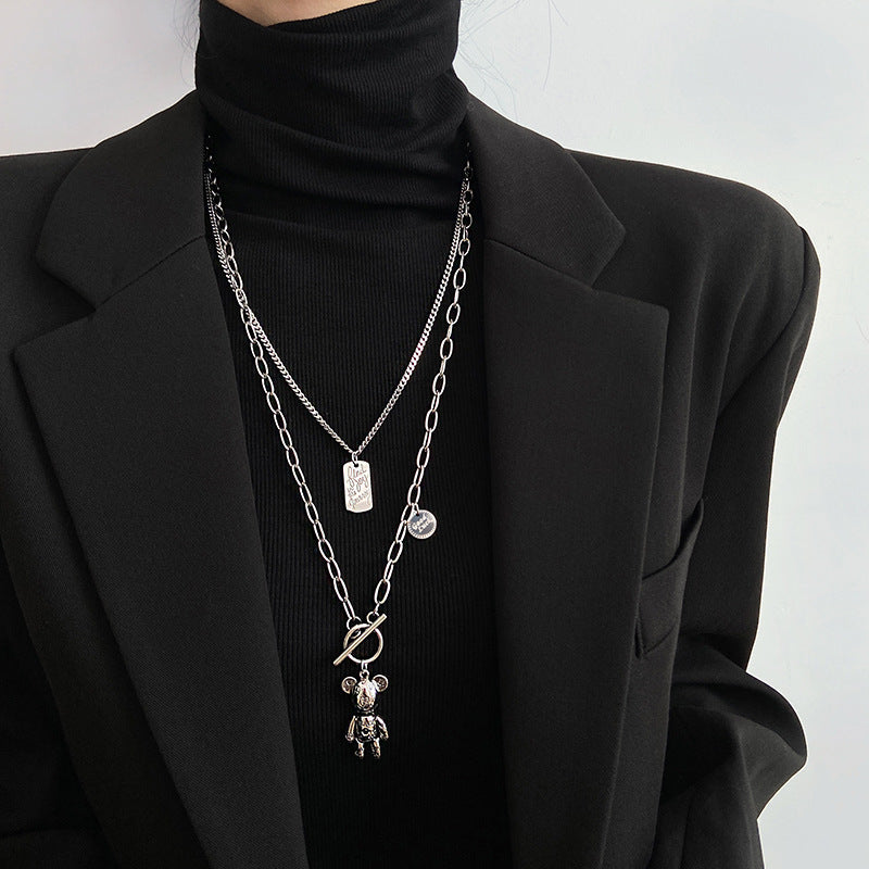 Collar Minimalista de Doble Capa con Cadena de Serpiente, Geométrico, de Acero de Titanio, Bañado, Unisex
