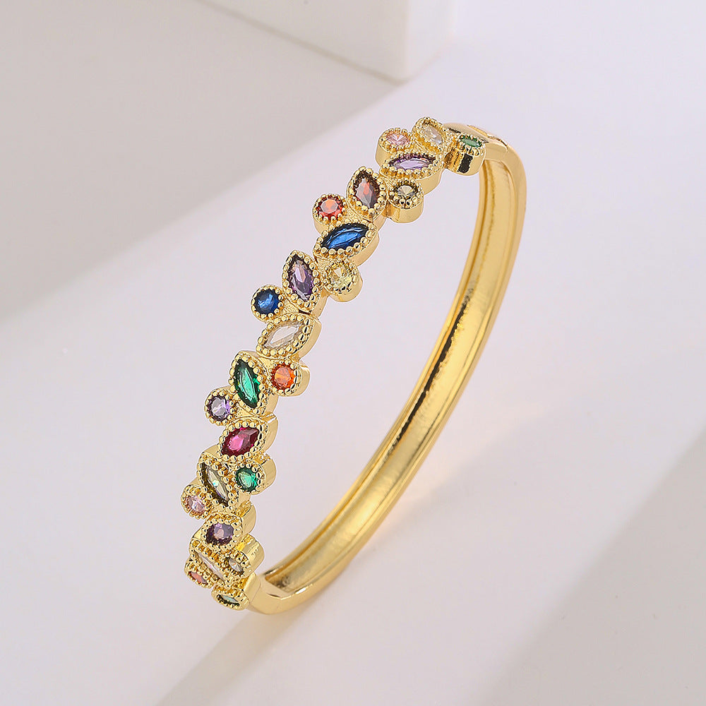 Elegant Geometric Copper Bracelet with 18K Gold Plating and Micro-Pave Zirconia for Women
