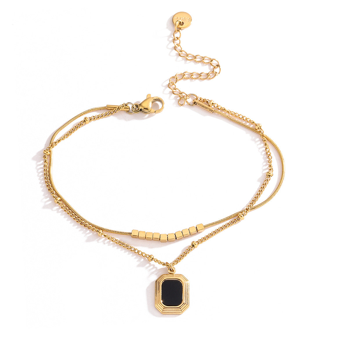 Bracciale da donna impilabile a doppio strato in acciaio al titanio con geometria minimalista e finitura placcata