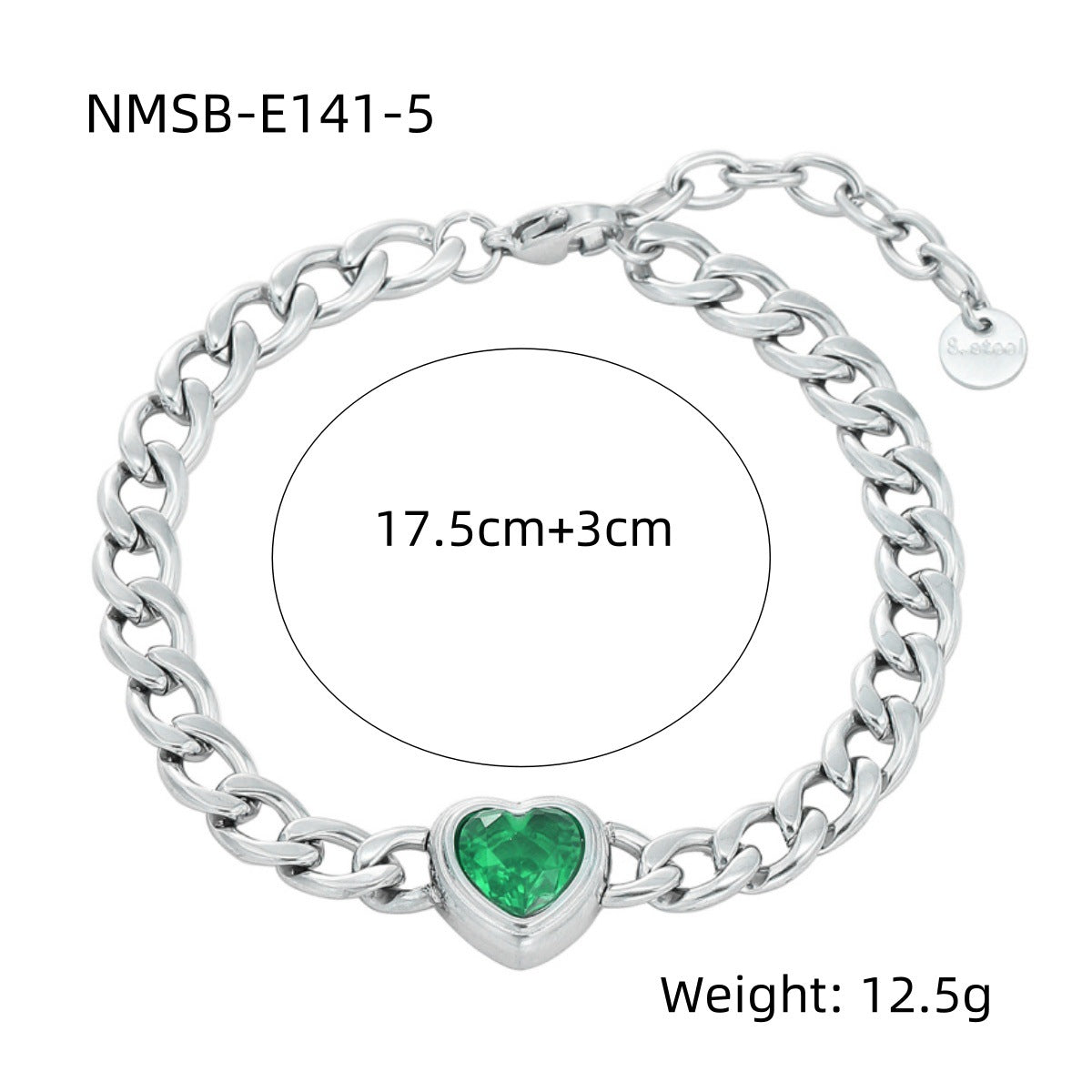 Fashionable Heart-Shaped Cubic Zirconia Titanium Steel Bracelet for Women with 18K Gold Vacuum Plating and Geometric Design