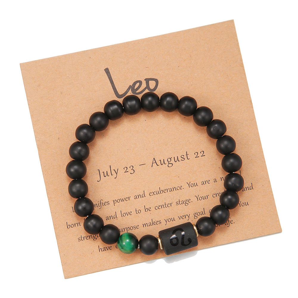 Unisex Plated Round Agate Beaded Bracelet 12 Constellation Series