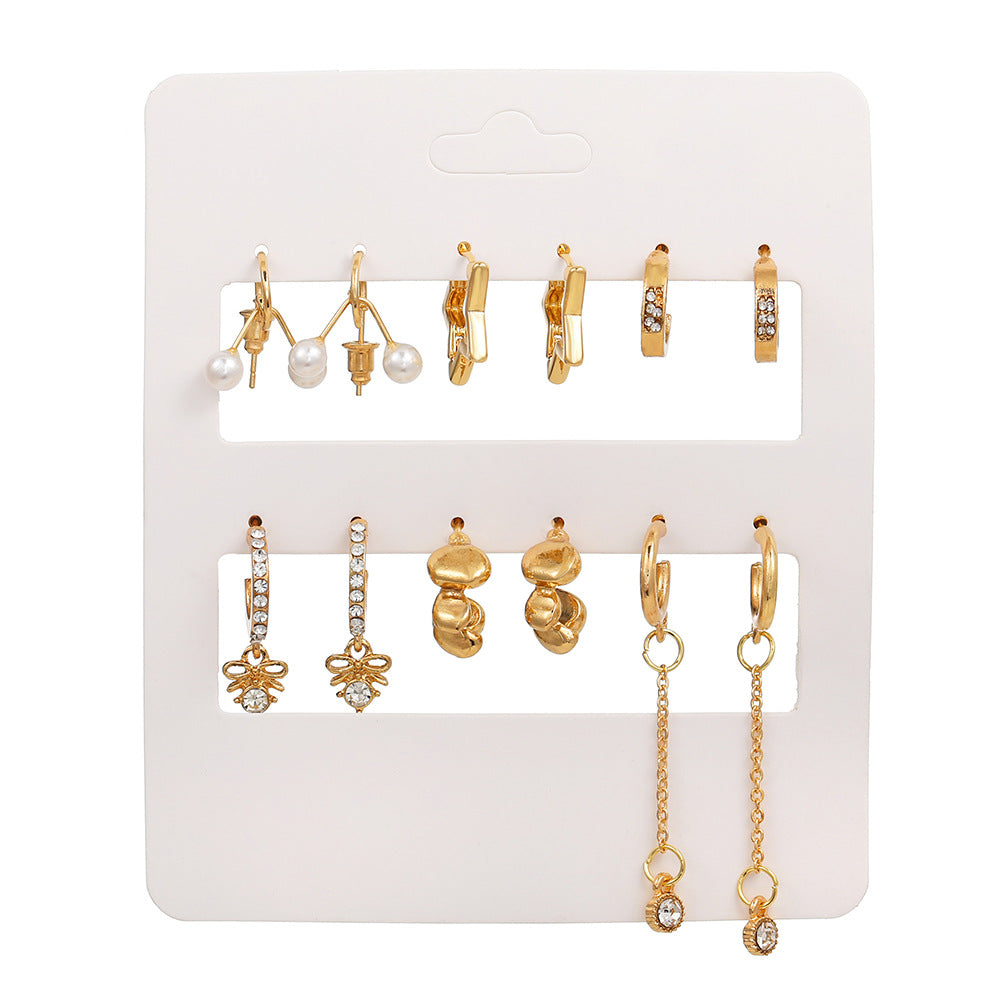 Sweet Geometric Heart Butterfly Alloy Stud Earrings with Rhinestone Pearl and Drip Oil