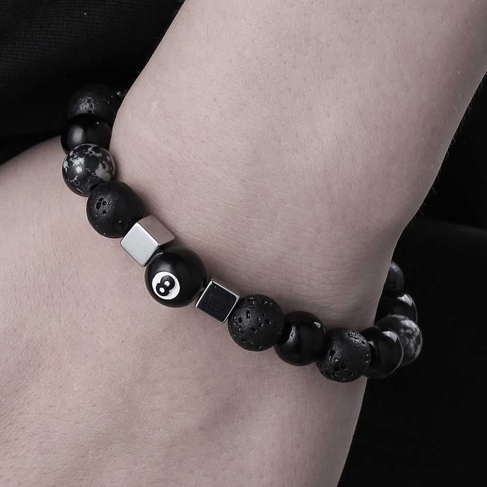 Ethnic Streetwear 10mm Round Agate Hematite Snowflake Obsidian Beaded Bracelet Unisex Buddha Design