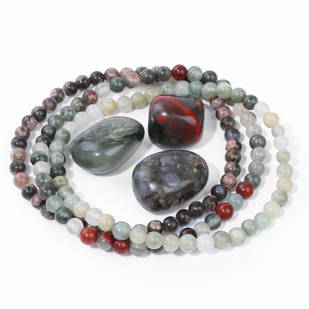 Vintage Geometric Stone Beaded Bracelet Set Unisex Meditation Raw Stone Stress Relief Hand Jewelry
