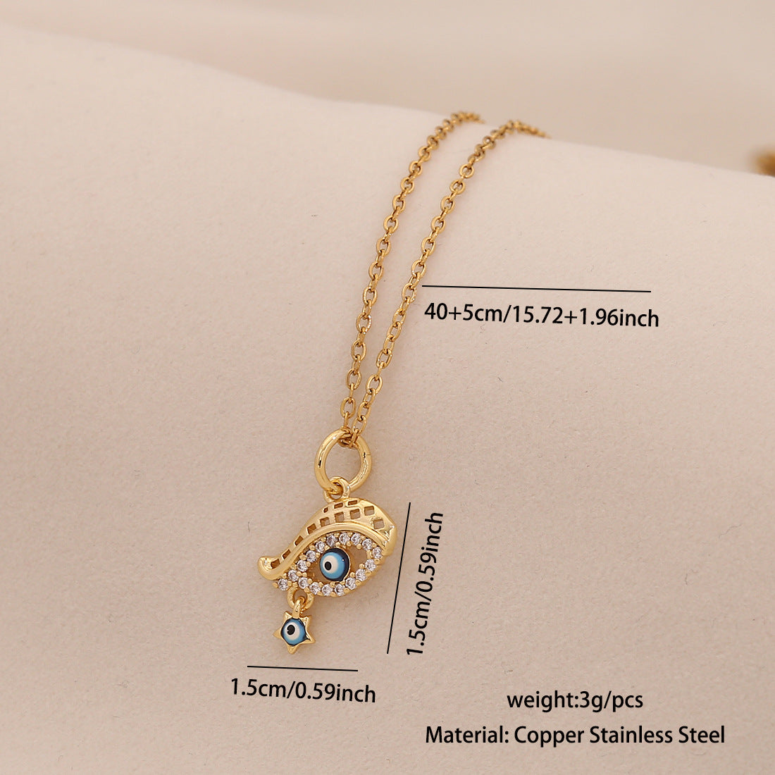 Edgy Evil Eye Pendant Necklace in Stainless Steel with Enamel Finish on O-Chain for Women