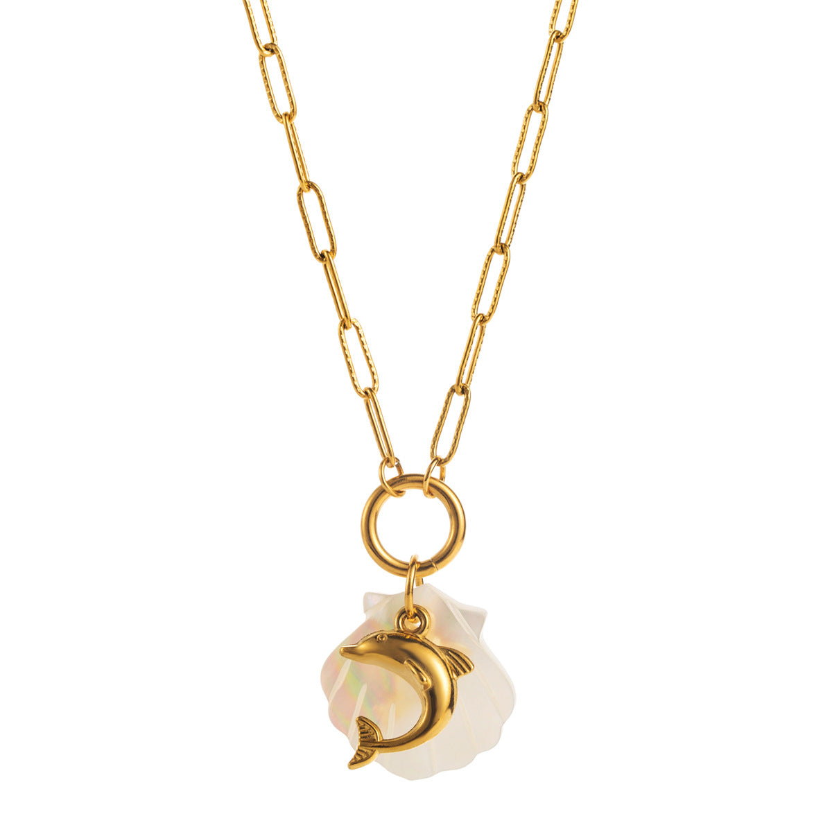 Collar con colgante minimalista de estrella de mar, tortuga, delfín y abulón con temática oceánica en acero inoxidable con acabado de chapado para mujer