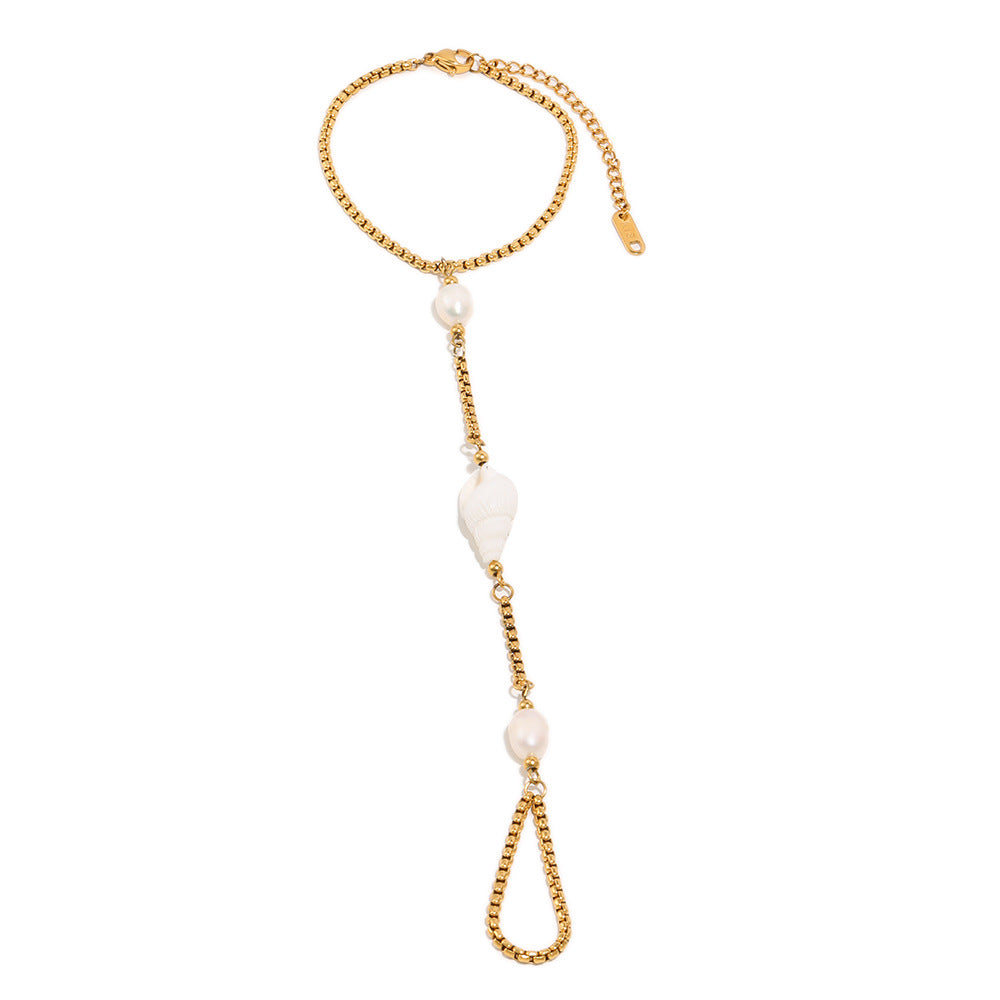 Elegante bracciale da donna conchiglia geometrica in perle, in acciaio inossidabile placcato oro 18 carati