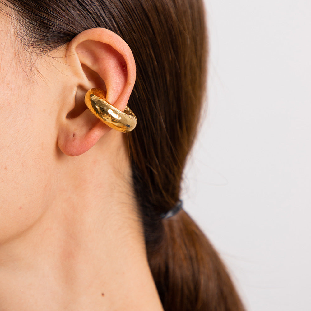 Trendy Geometric Hollow Cylinder 18K Gold Plated Stainless Steel Hoop Earrings for Women