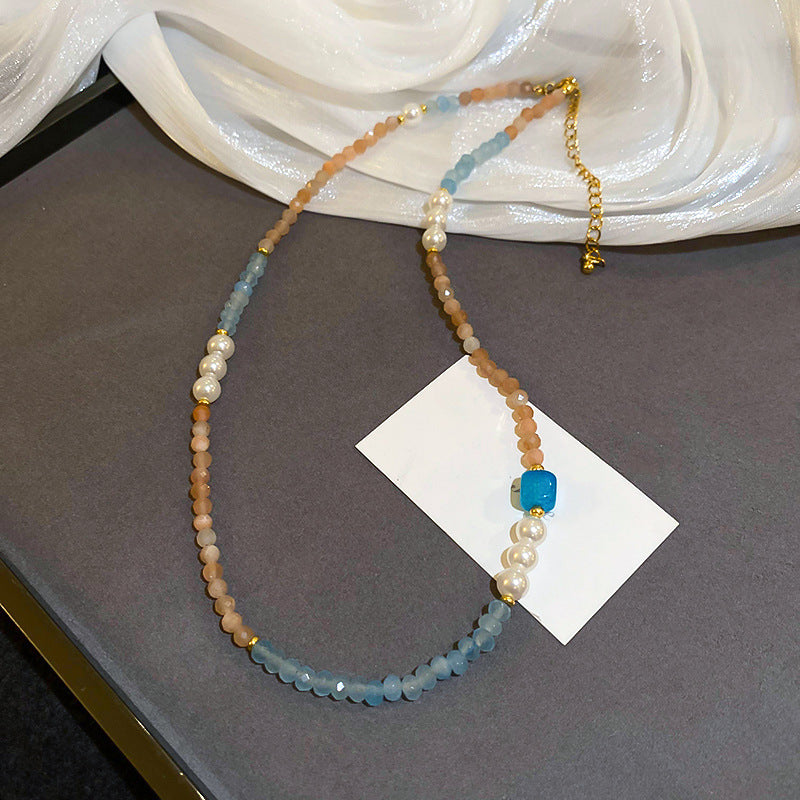 Collana Sweet Dopamine con perle barocche in lega di zinco con finitura placcata e ciondolo geometrico, delicata catena a clavicola da donna