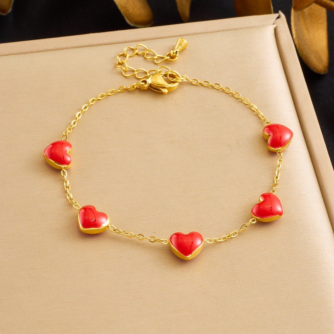 Minimalist Gold Plated Drip Oil Heart Stainless Steel Bracelet for Women