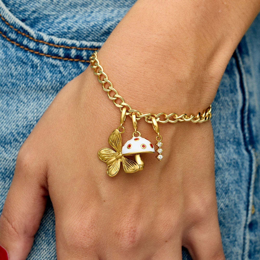 Vintage 18K Gold Plated Stainless Steel Heart Charm Bar Necklace