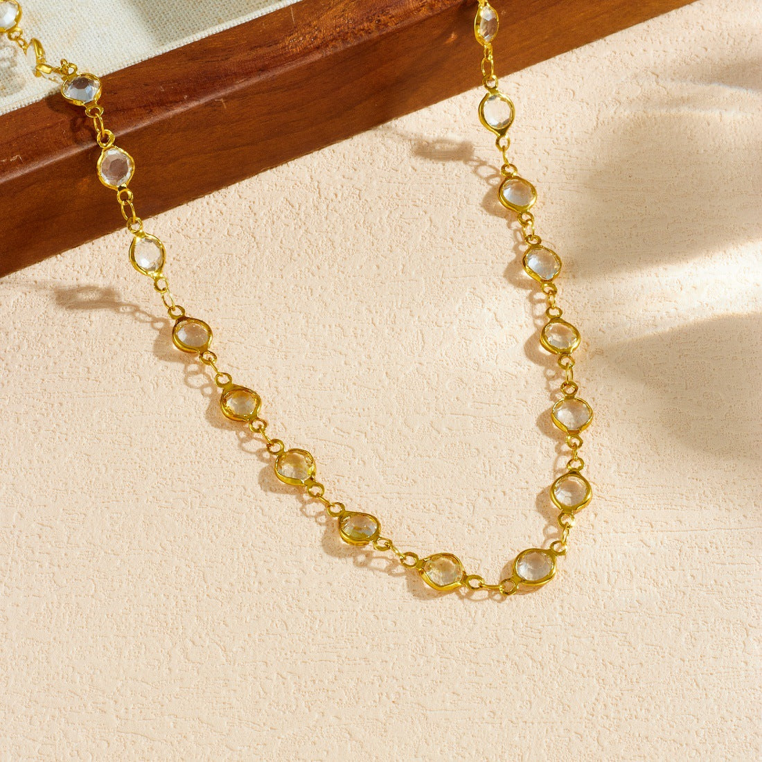 Minimalist Gold Plated Stainless Steel Round Crystal Rhinestone Jewelry Set for Women