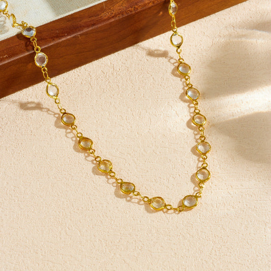 Minimalist Gold Plated Stainless Steel Round Crystal Rhinestone Jewelry Set for Women