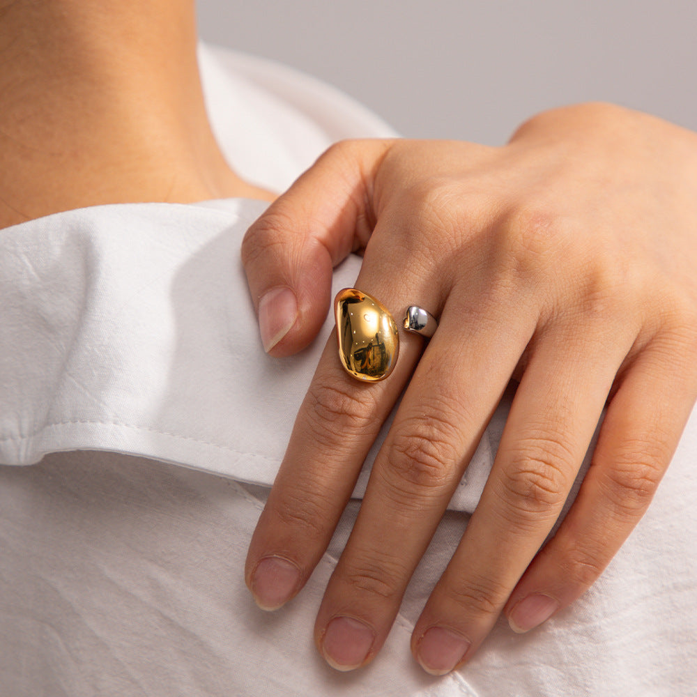 Fashionable Ins Style 18K Plated Titanium Steel Geometric Irregular Open Ring for Women