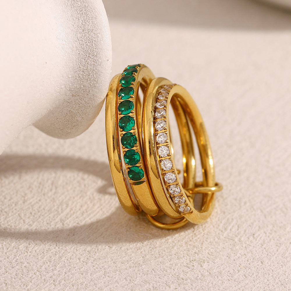 Vintage-Inspired Geometric Stainless Steel Ring Set with 18K Gold Plating for Women