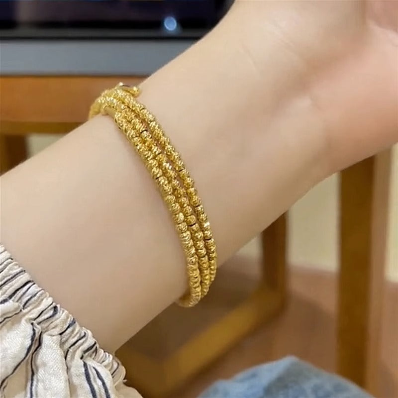 Original Design 18K Gold Plated Copper Geometric Oval Disco Ball Triple Row Bracelet for Women