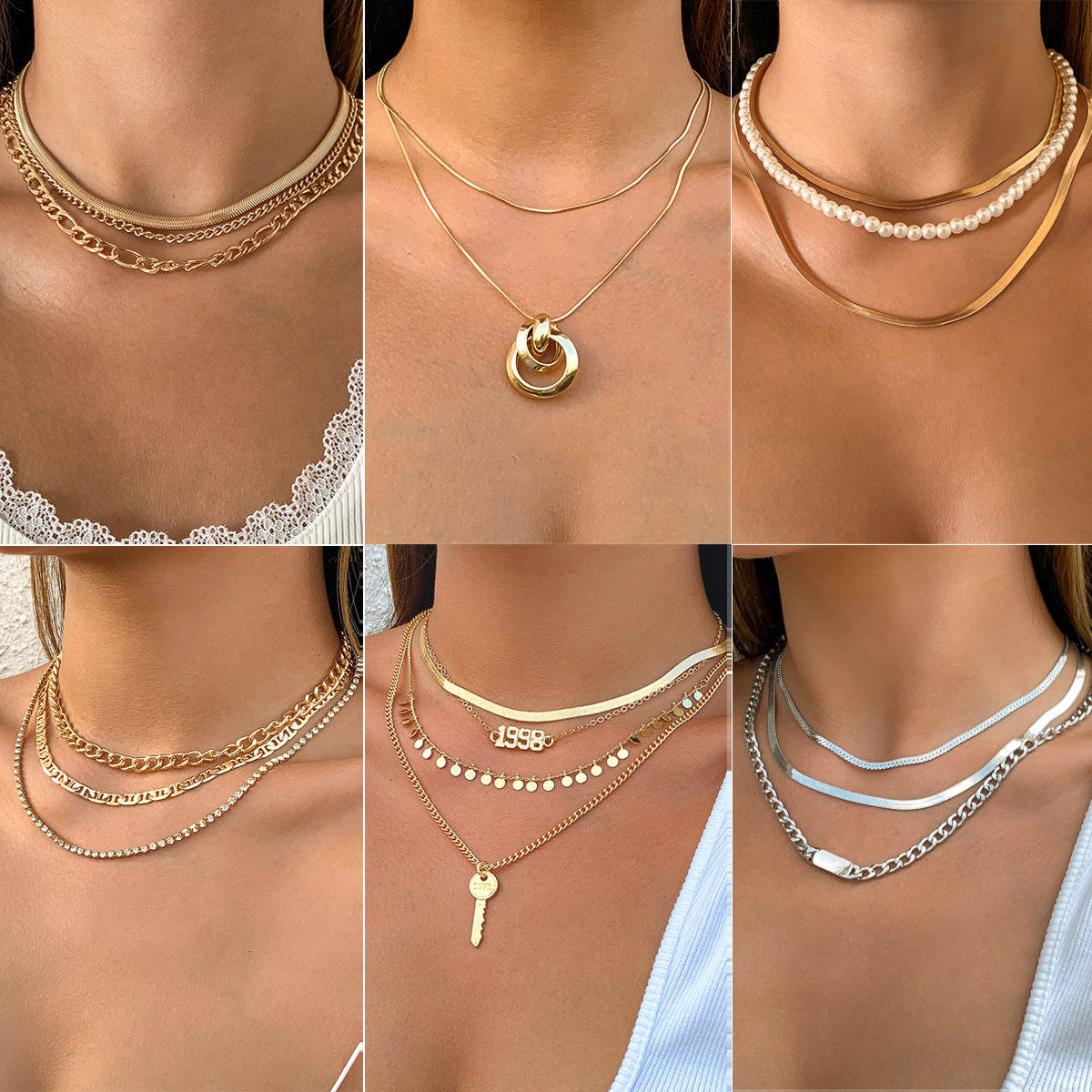 Minimalist Geometric Pearl Alloy Plated Snake Chain Necklace for Women