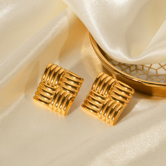 Pendientes Minimalistas Geométricos Cuadrados de Acero Inoxidable con Baño de Oro de 18K para Mujer