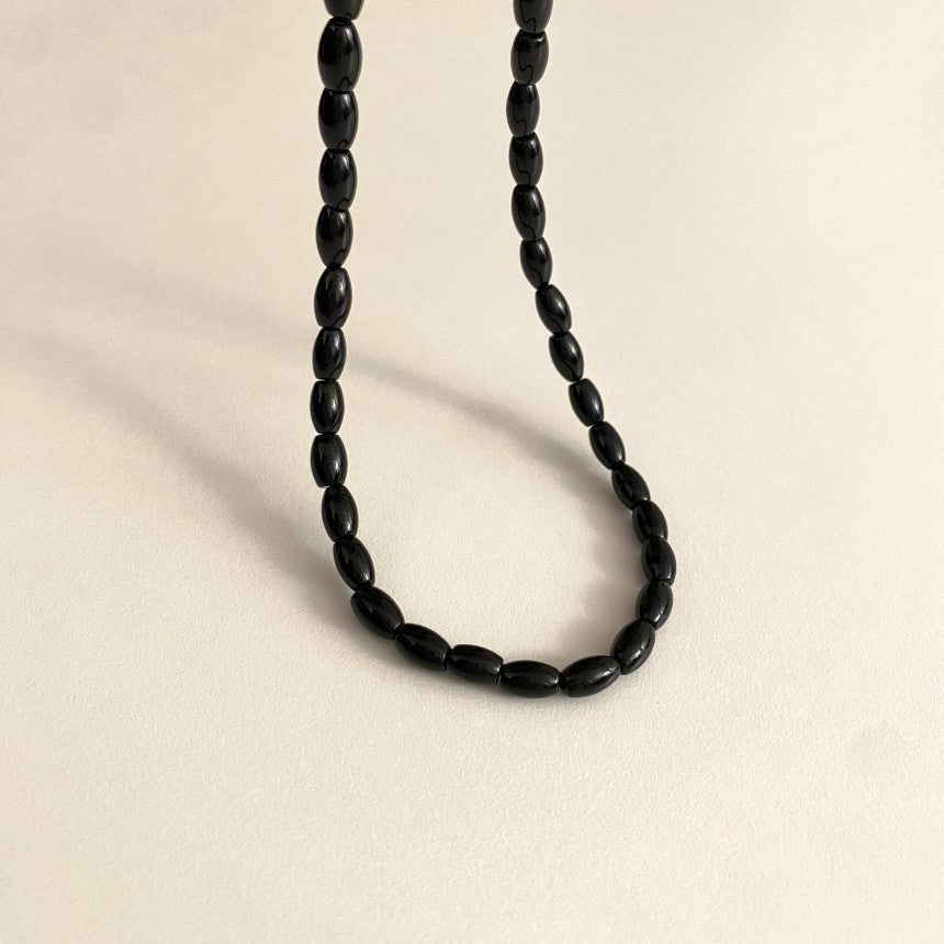 Minimalist Geometric Black Onyx Pendant Necklace in 925 Sterling Silver with Rhodium Plating