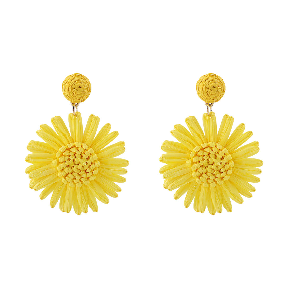 Orecchini Bohémien Girasole da Donna con Base in Lega e Dettagli in Rafia, Design Floreale Artigianale, Stile Fresco e Dolce