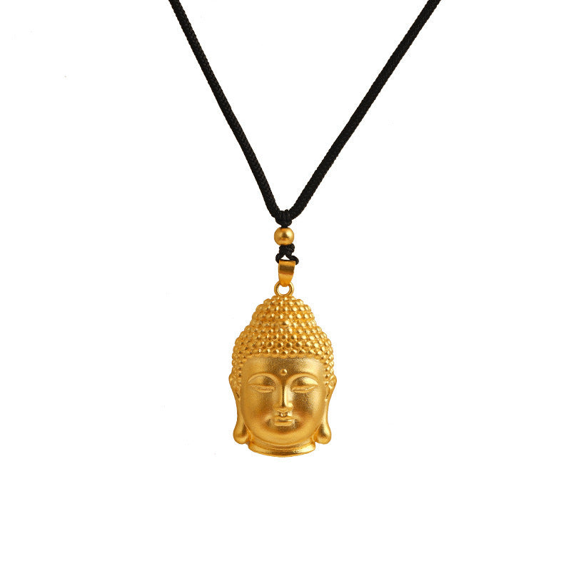 Collana Minimalista Geometrica a Ciondolo Buddha in Acciaio al Titanio Placcato Oro con Cordino Nero