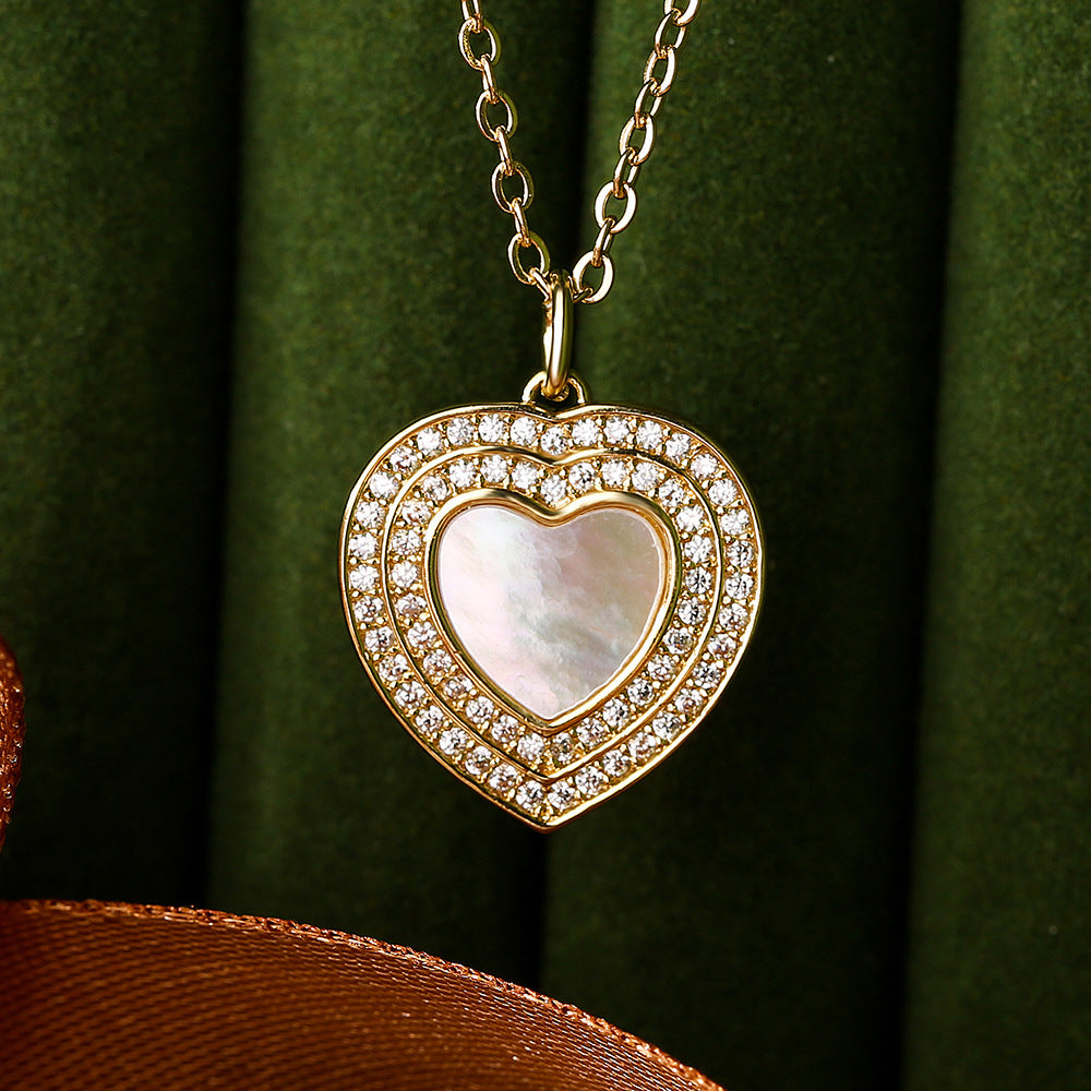Collana da Donna con Ciondolo a Cuore Minimalista in Abalone Bianco e Zircone con Catena in Rame