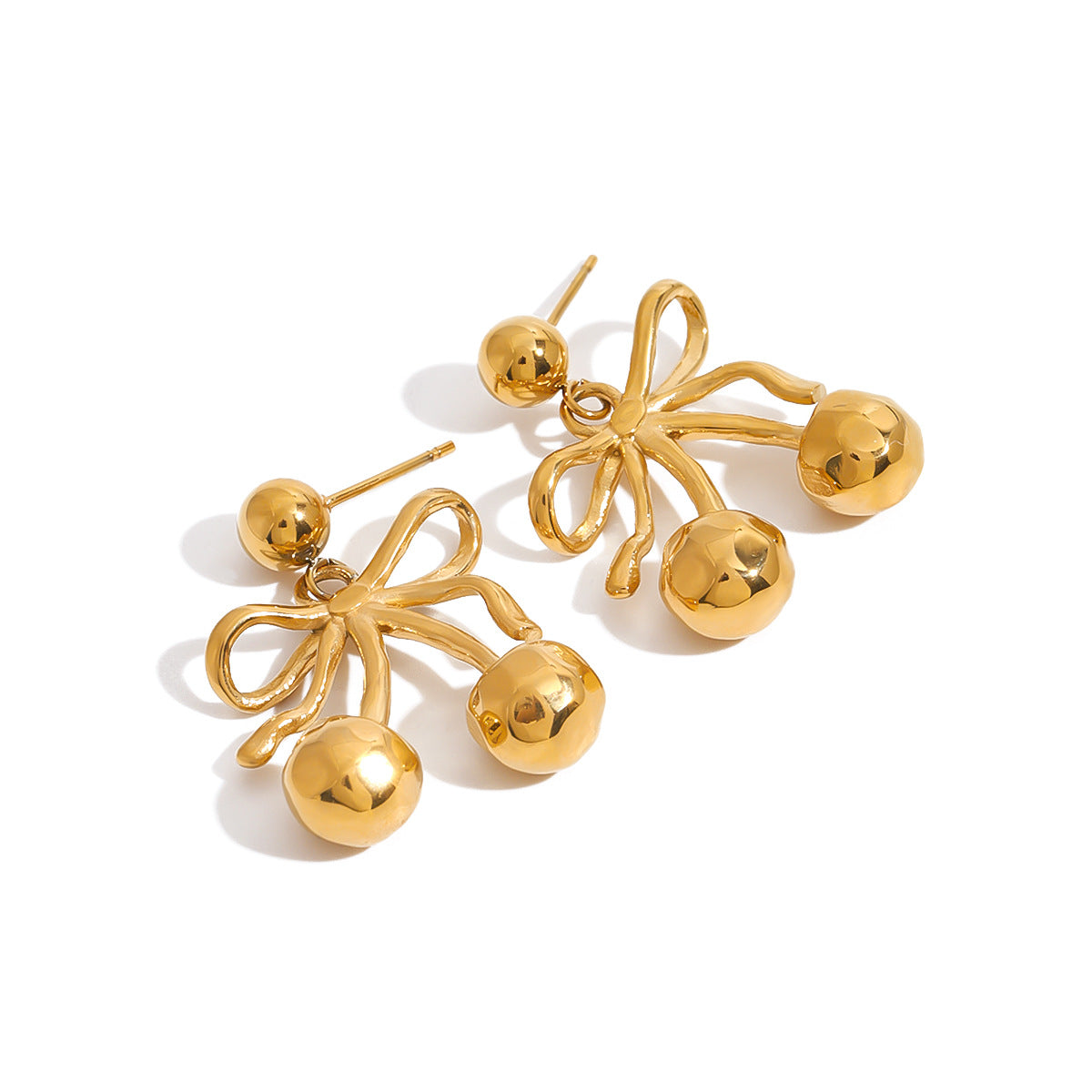 Elegant Geometric Cherry Stainless Steel Plated Stud Earrings for Women