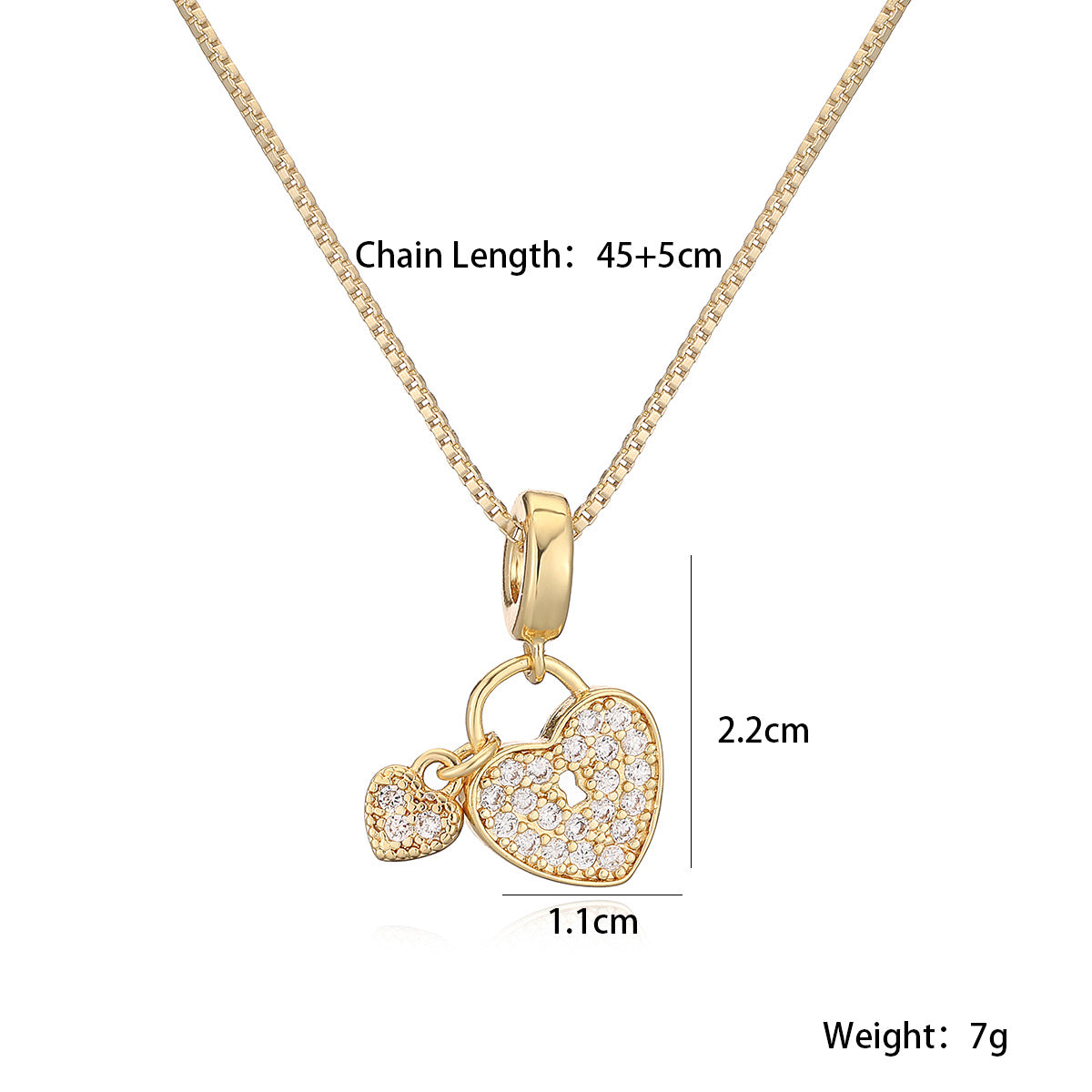Minimalist Gold Plated Brass Cross and Heart Cubic Zirconia Pendant Necklace for Women
