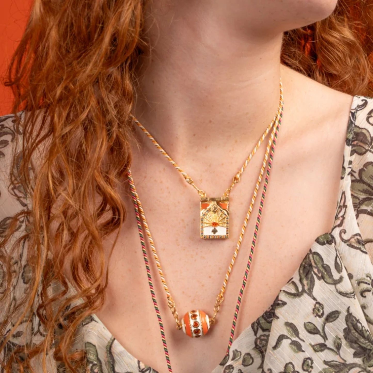 Minimalist Tarot Card Pendant Necklace for Women with Enamel Finish and Zircon Inlay on Gold-Plated Copper Chain