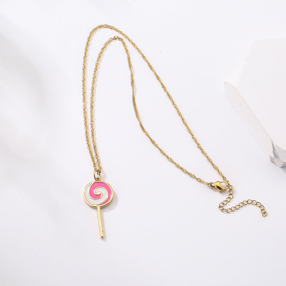 Collana con ciondolo geometrico grazioso per donna con base in rame, placcatura in oro 18 carati e finitura in smalto