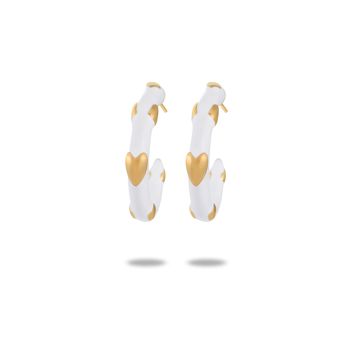 Pendientes Minimalistas de Lujo con Corazón Esmaltado en Forma de C de Acero Inoxidable para Mujer