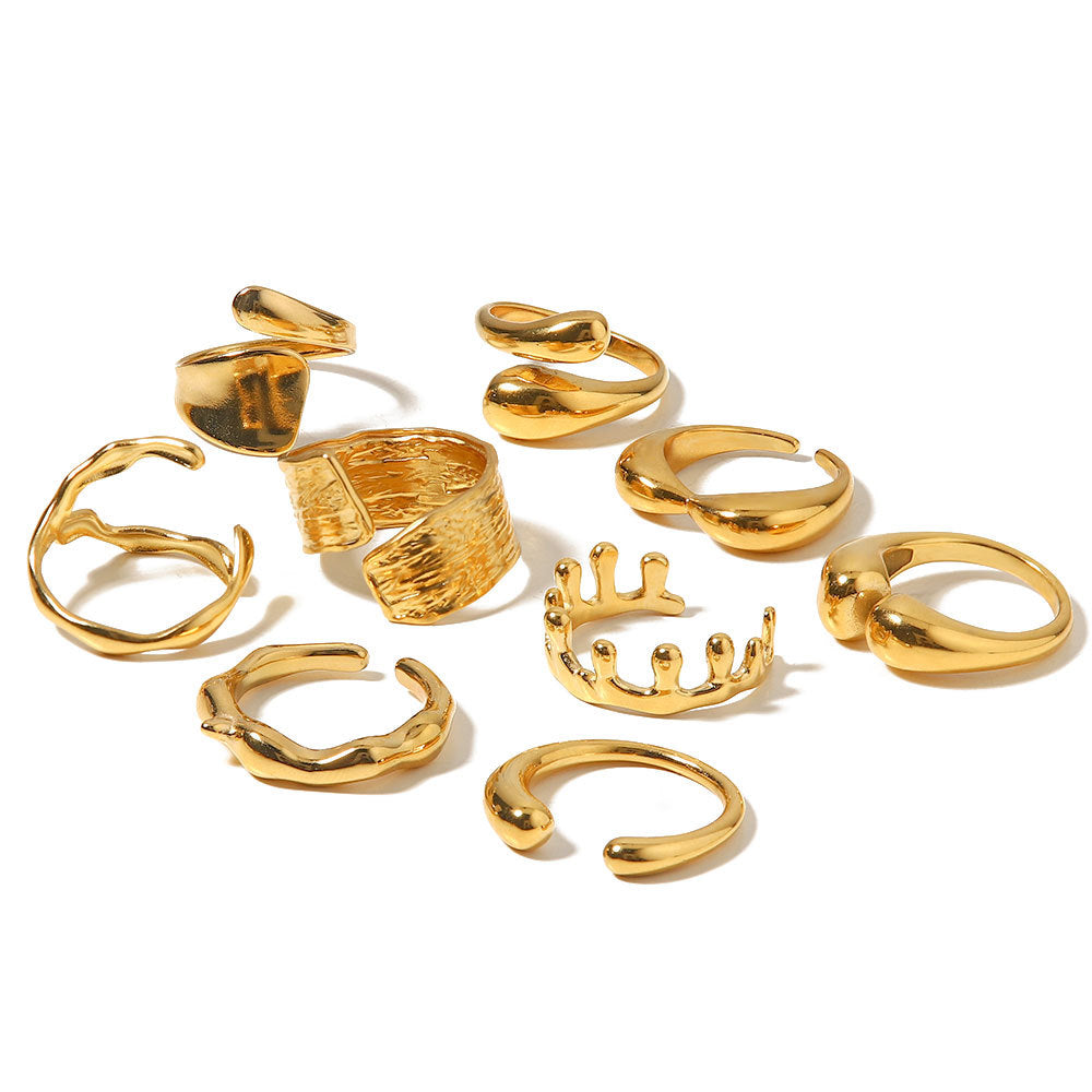 Anillo de acero inoxidable geométrico irregular para mujer con diseño de apertura ajustable, anillo de moda estilo Hip Hop