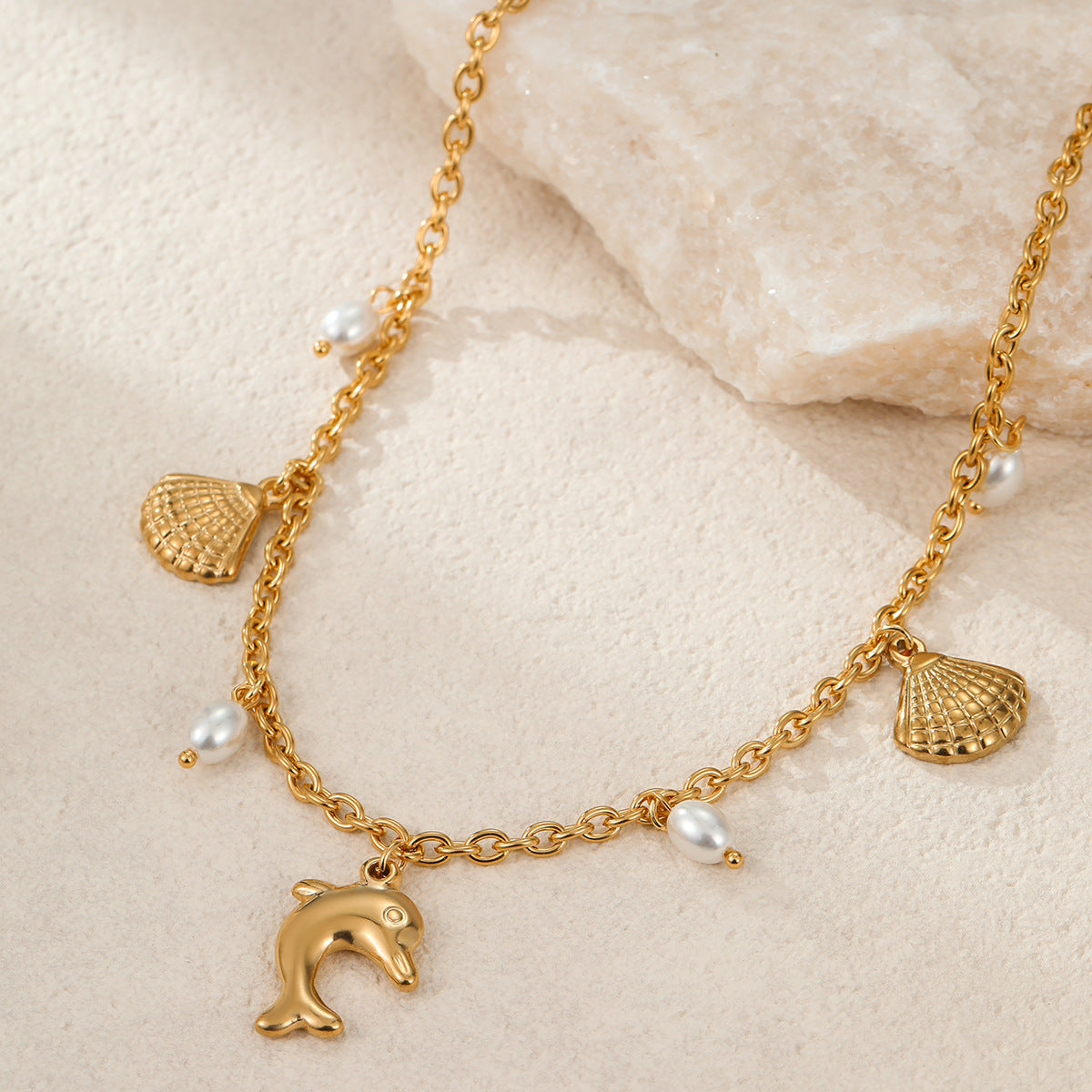 Collar de Acero Inoxidable con Diseño Geométrico de Concha y Estrella de Mar, Chapado, de Moda para Mujer