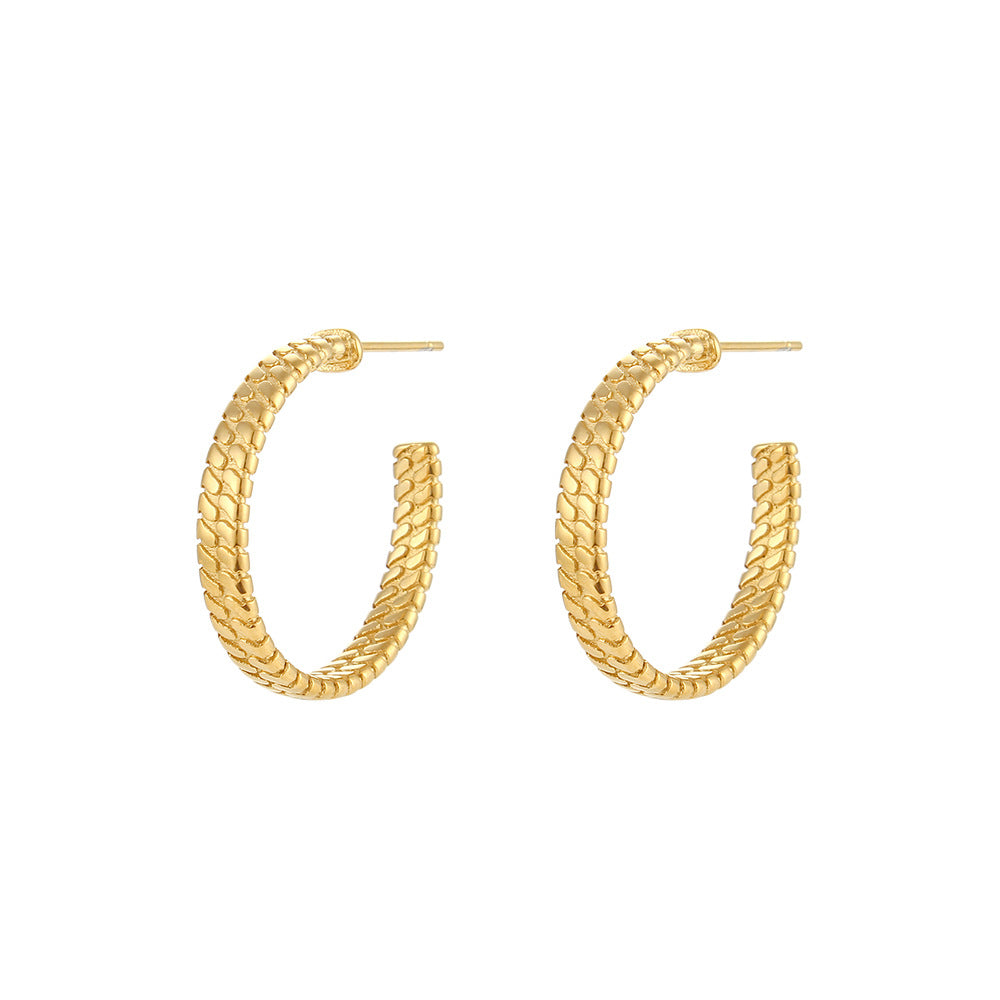 Orecchini vintage eleganti placcati oro 18K in acciaio al titanio geometrici cavi a doppio strato a forma di C