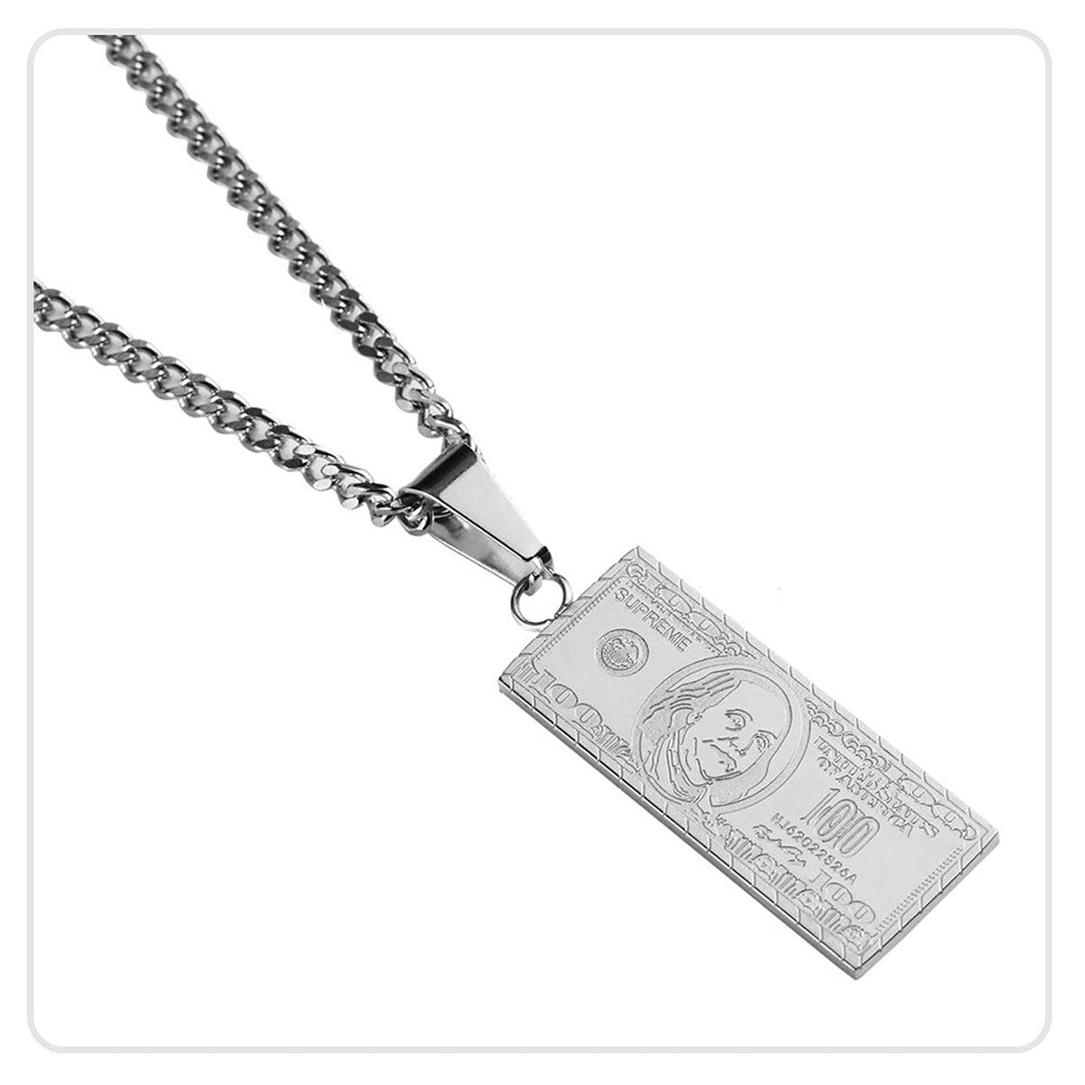 Personalized Geometric Dollar Bill Pendant Stainless Steel Necklace for Men with Plated Finish
