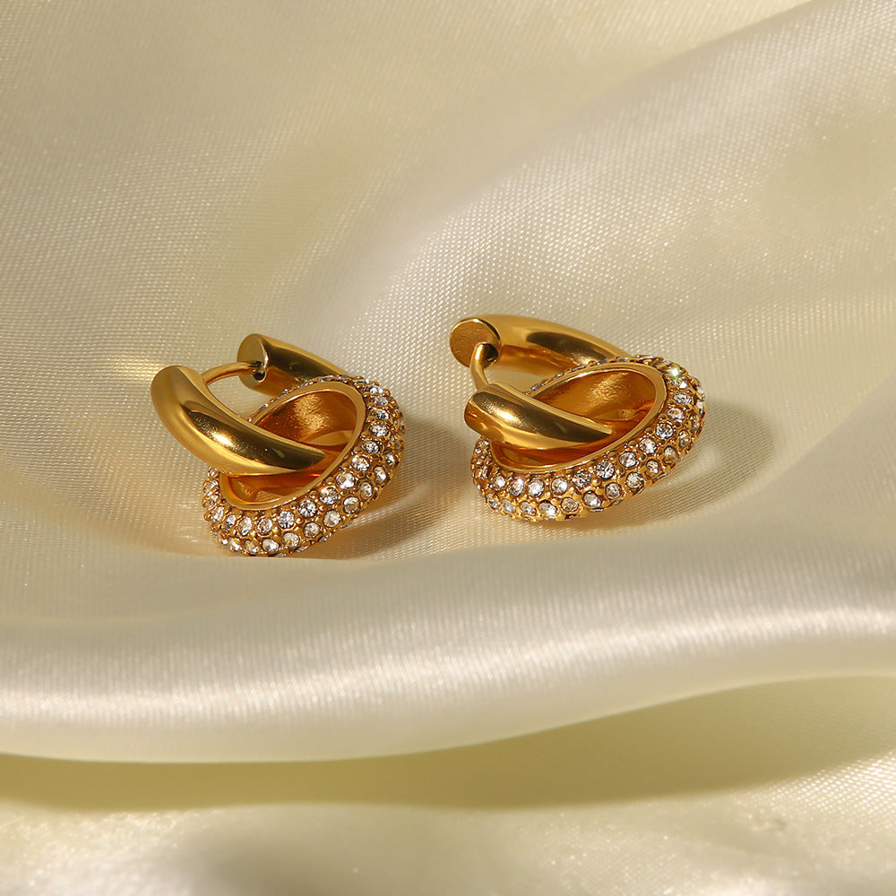 Orecchini a perno geometrici minimalisti in acciaio inossidabile con intarsio completo di strass per donne, ipoallergenici e resistenti allo sbiadimento