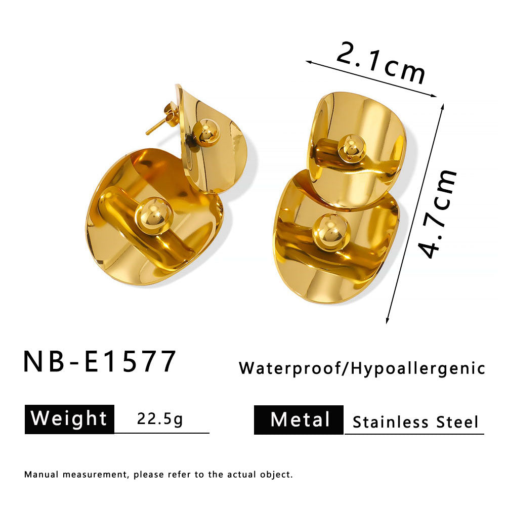 Orecchini da donna geometrici a doppio strato ovali oversize curvi in acciaio inossidabile con finitura in oro 18 carati placcato sottovuoto