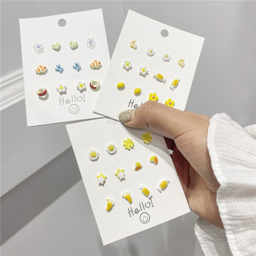 Sweet Geometric Ceramic Drip Oil Earrings with Pearl Accents and 925 Sterling Silver Posts