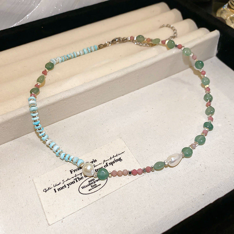 Collana Sweet Dopamine con perle barocche in lega di zinco con finitura placcata e ciondolo geometrico, delicata catena a clavicola da donna