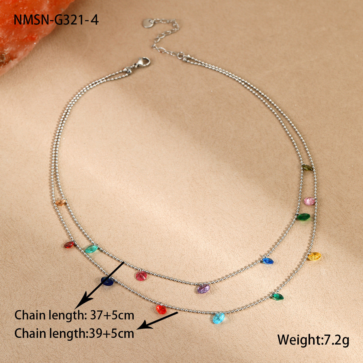 Collar Minimalista Geométrico de Acero de Titanio con Chapado en Oro de 18K e Incrustaciones de Circonitas de Colores para Mujer