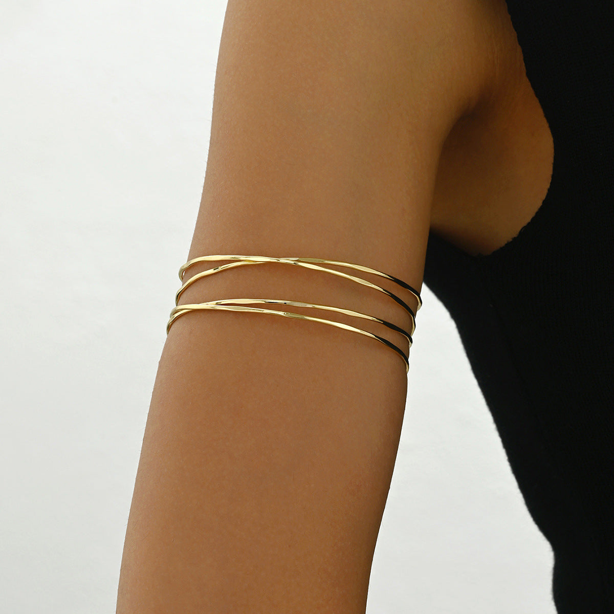 Minimalist Geometric Alloy Bracelet for Women with Plated Finish Multi-Layer Arm Cuff