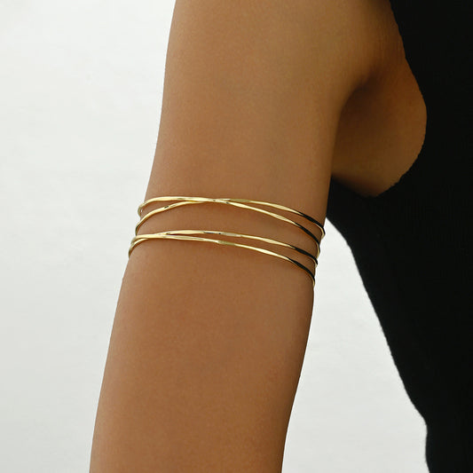 Minimalist Geometric Alloy Bracelet for Women with Plated Finish Multi-Layer Arm Cuff